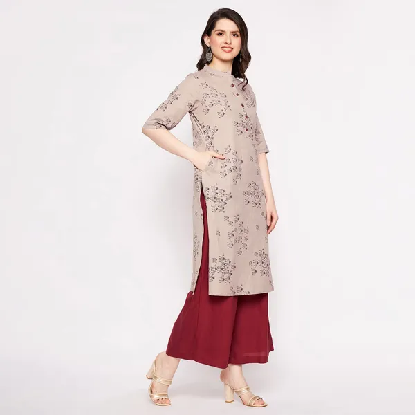 Beige_&_Maroon_Cotton_Kurta_And_Palazzo_Set_For_Women_Readymade_Straight_Kurta_Printed_Kurta_Palazzo_Set_For_Womans_Plazo_&_Kurti_2_Piece_Set_|