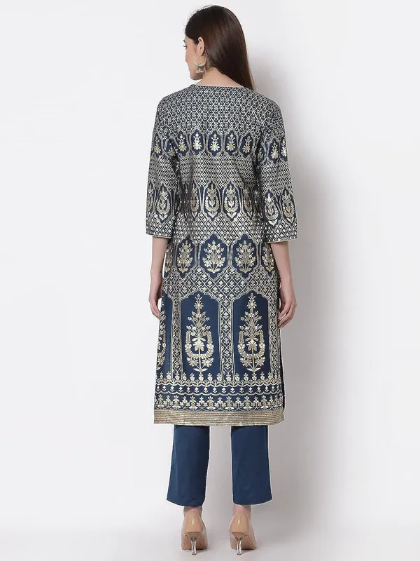 Teal_Kurti_Pant_Set_For_Women_Readymade_Straight_Salwar_Suit_Cotton_Silk_A-Line_Kurta__Printed_Kurta_With_Printed_Pants_2_Pcs_Set