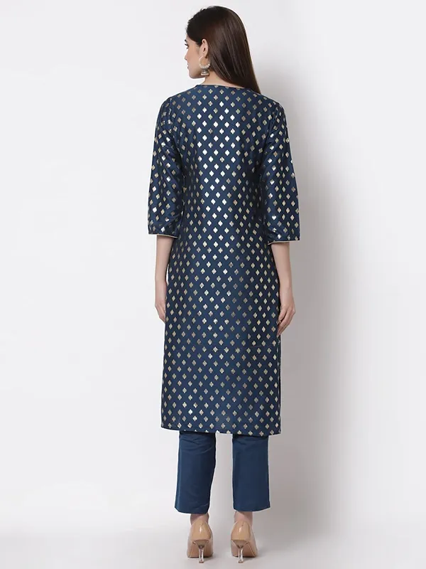 Teal_Women'S_Cotton_A_Line_Kurti_Pant_Set