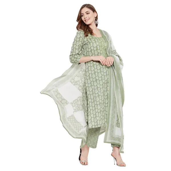 Sea_Green_Cotton_Straight_Suit_Set_With_Dupatta_Readymade_Kurti_Pant_Set_Cotton_Layered_Fushion_Kurta__3_Pcs_Set