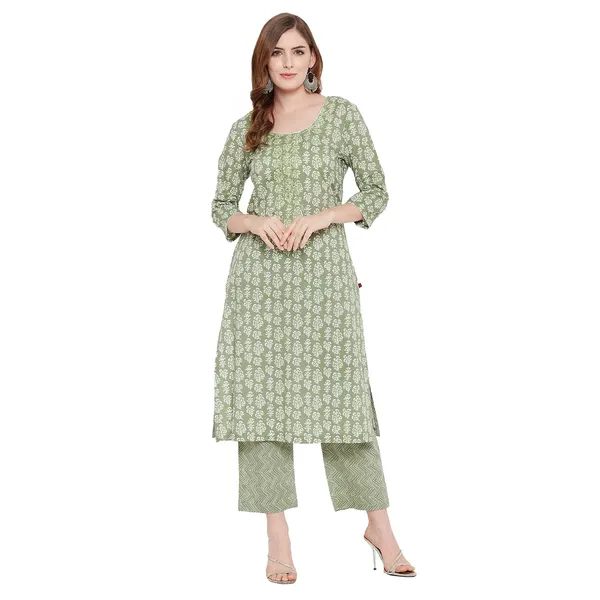 Sea_Green_Cotton_Straight_Suit_Set_With_Dupatta_Readymade_Kurti_Pant_Set_Cotton_Layered_Fushion_Kurta__3_Pcs_Set