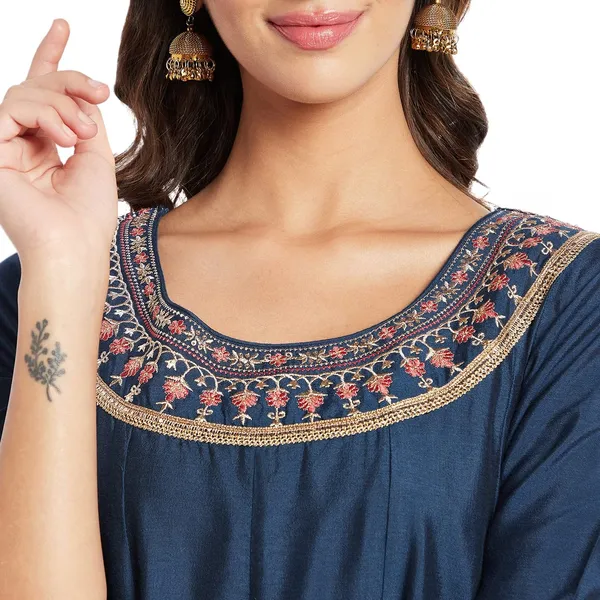 _Indigo_Cotton_Silk_Anarkali_Suit_Set_With_Dupatta_Readymade_Kurti_Churidar_Set_Embroidery_Kurta_For_Women_3_Pcs_Set,_Size