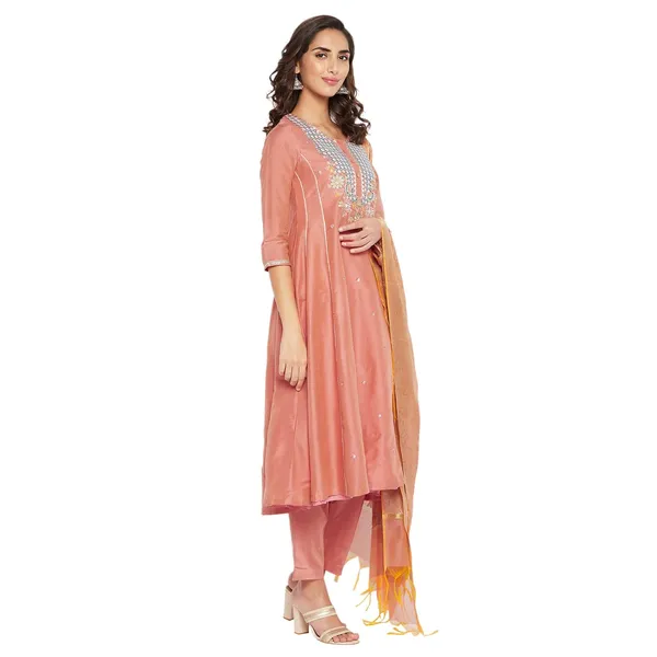 Peach_Cotton_Silk_Anarkali_Suit_Set_With_Dupatta_Readymade_Kurti_Pant_Set_Embroidery_Kurta_For_Women_3_Pcs_Set