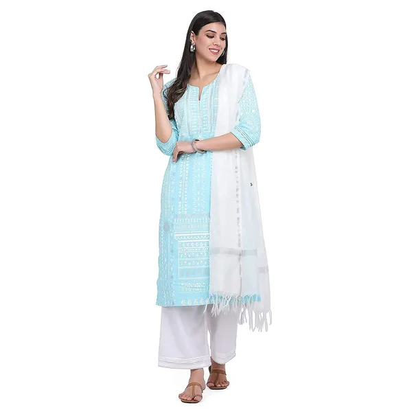 Turquoise_Cotton_Straight_Suit_Set_With_Dupatta_Readymade_Party_Outfit_Kurti_Palazoo_Set_Cotton_Kurta__3_Pcs_Set