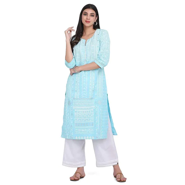 Turquoise_Cotton_Straight_Suit_Set_With_Dupatta_Readymade_Party_Outfit_Kurti_Palazoo_Set_Cotton_Kurta__3_Pcs_Set