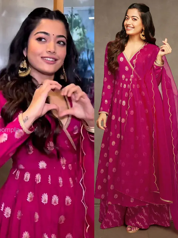 Rashmika_Pink_Suit_Plaza_Set