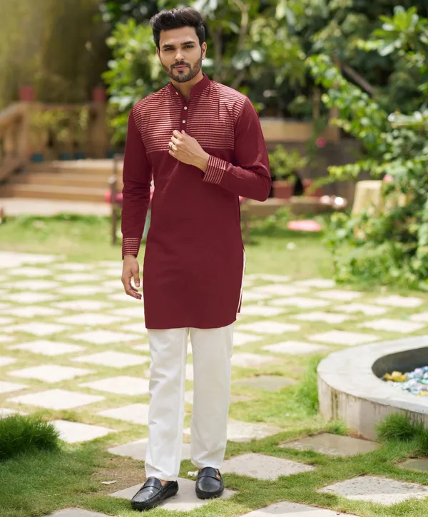 Rose_Maroon_Couple_set_Matching_Dress_Silk_Saree_and_Kurta