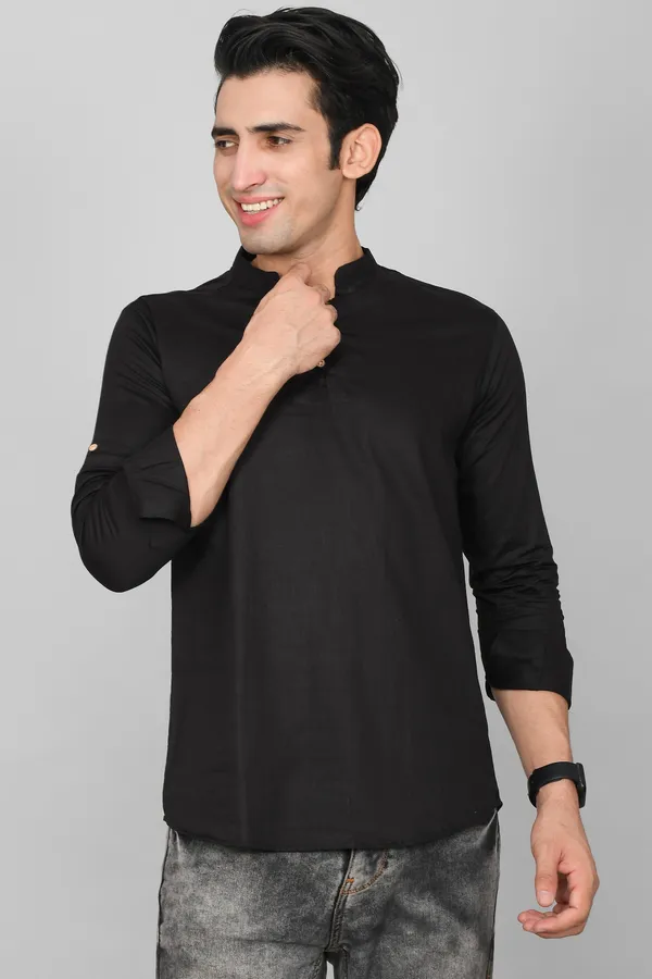 Men_Solid_Straight_Kurta_(Black)
