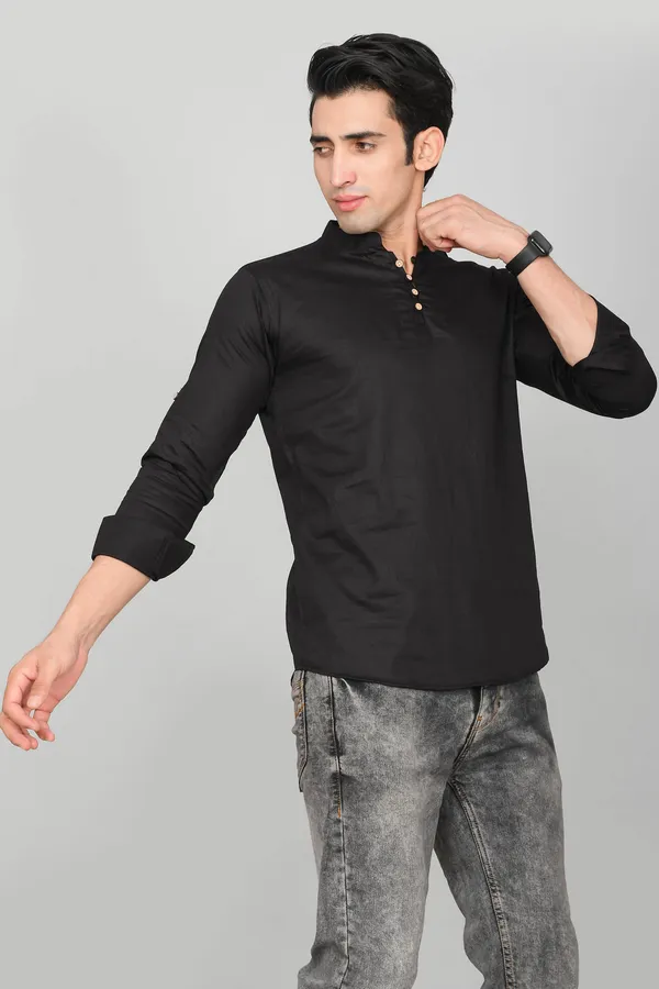 Men_Solid_Straight_Kurta_(Black)