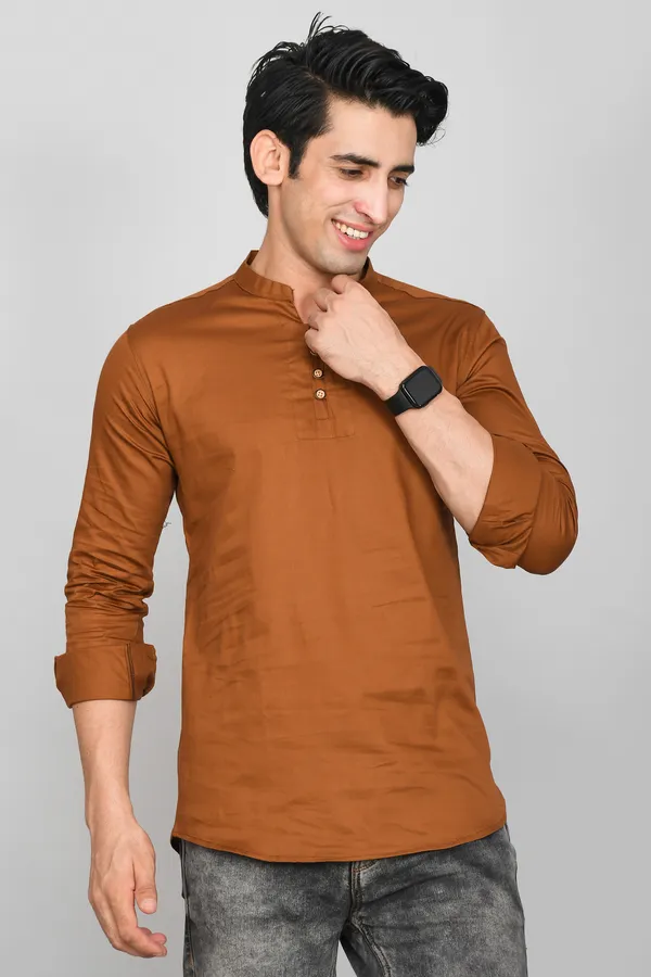Men_Solid_Straight_Kurta_(Brown)