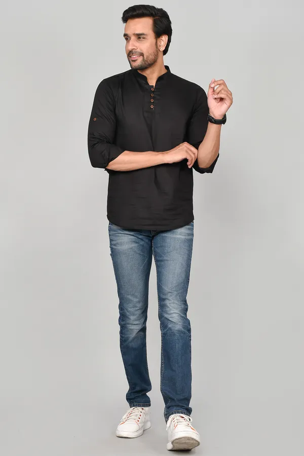 Men_Solid_Straight_Kurta_(Black)
