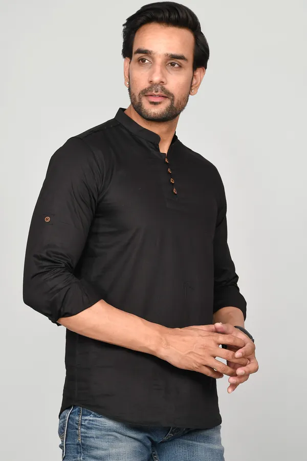 Men_Solid_Straight_Kurta_(Black)