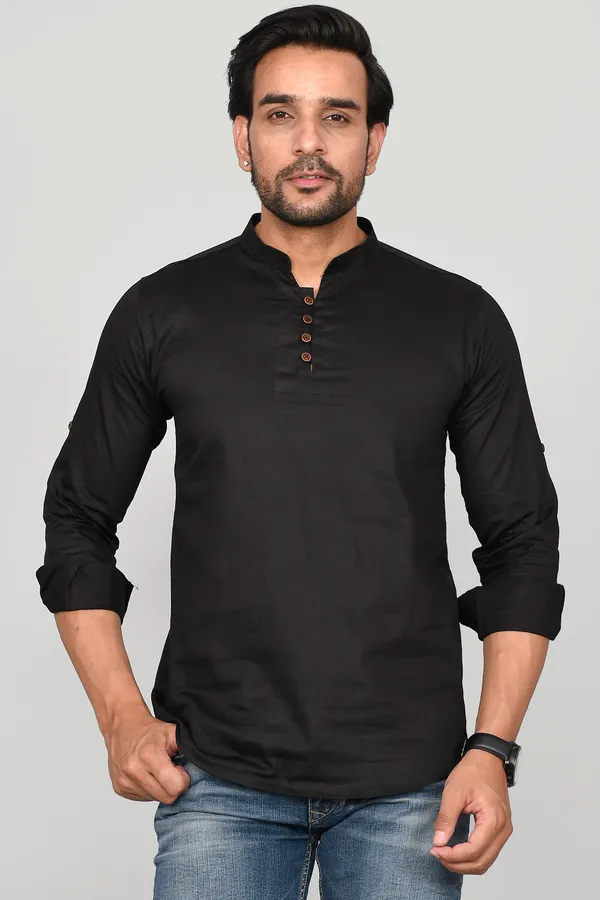 Men_Solid_Straight_Kurta_(Black)