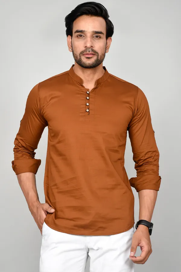 Men_Solid_Straight_Kurta_(Brown)