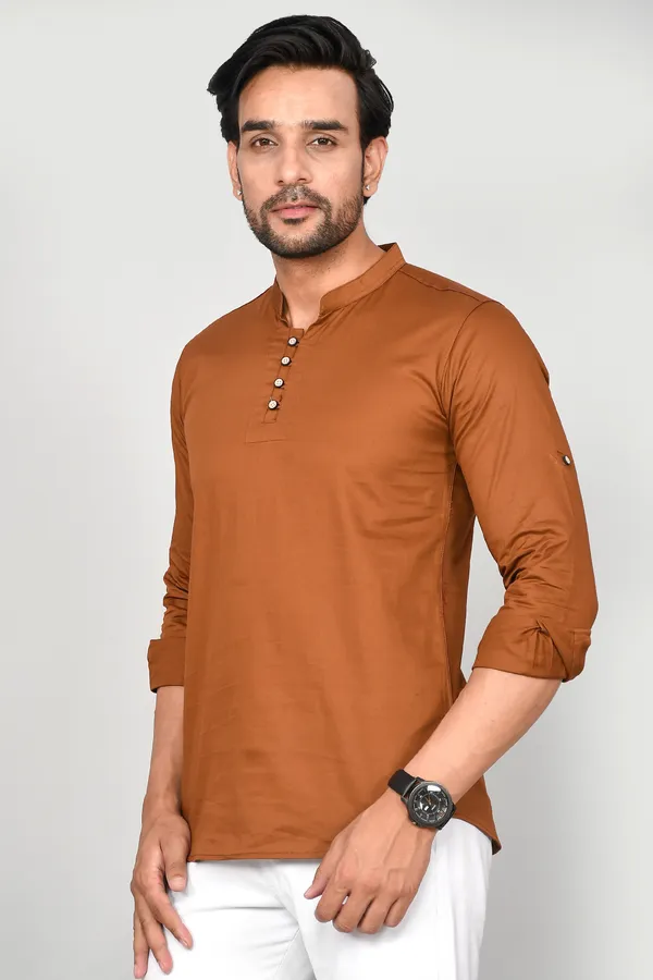 Men_Solid_Straight_Kurta_(Brown)