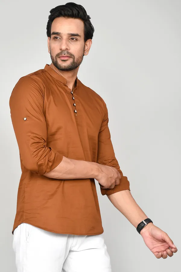 Men_Solid_Straight_Kurta_(Brown)