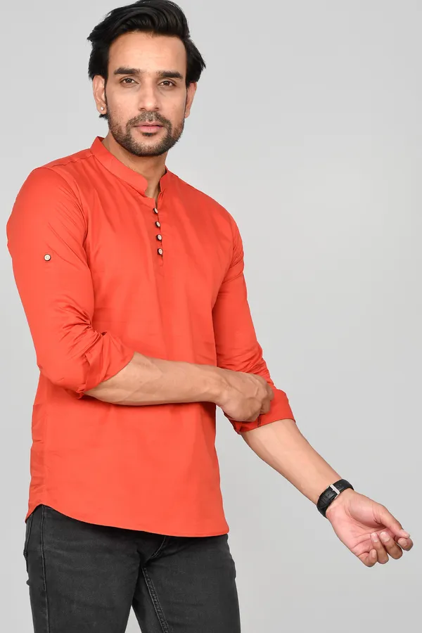 Men_Solid_Straight_Kurta_(Orange)