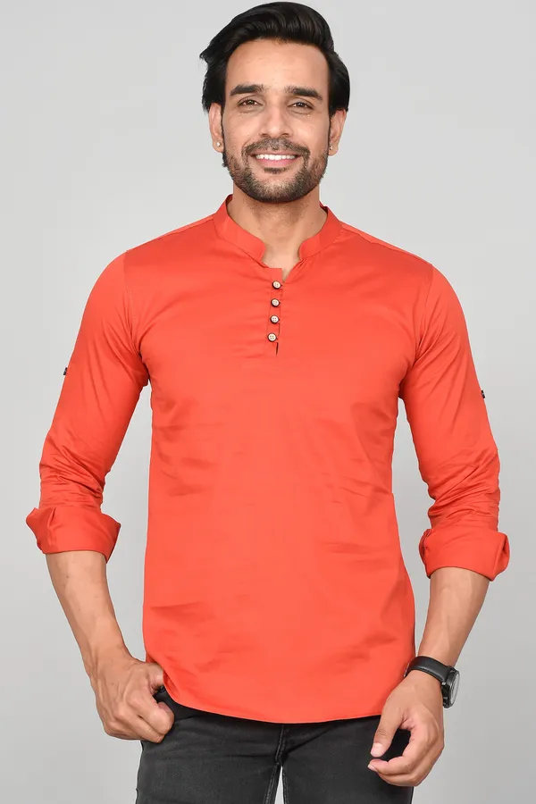 Men_Solid_Straight_Kurta_(Orange)