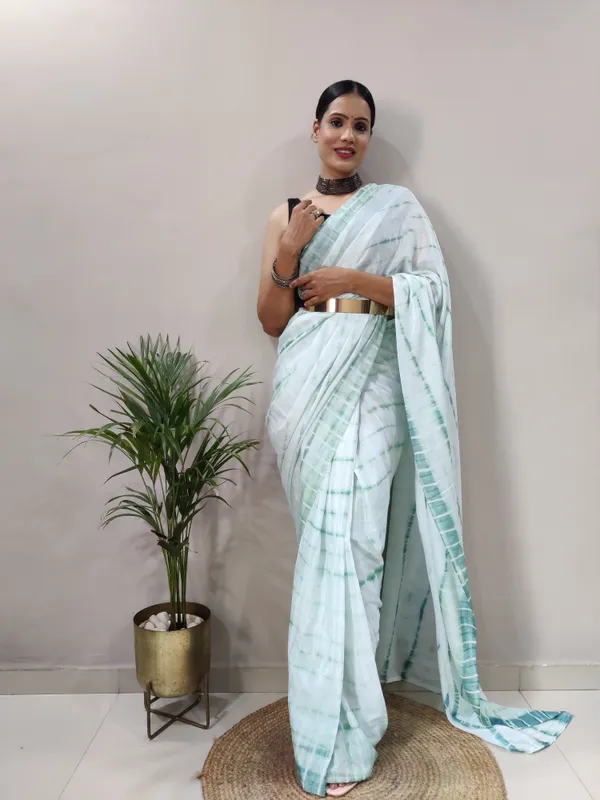 Pre-Stitched_Shibhori_Chinon_Chiffon_Saree_In_Off_White_And_Grey