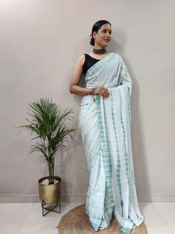 Pre-Stitched_Shibhori_Chinon_Chiffon_Saree_In_Off_White_And_Grey