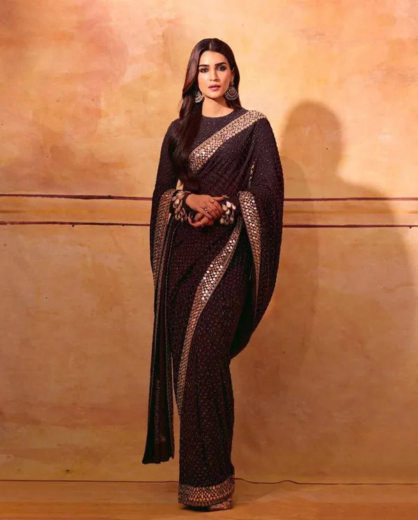 Chocolate_Brown_Hand_Embroidered_Saree_Set