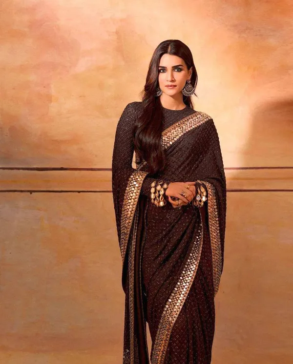 Chocolate_Brown_Hand_Embroidered_Saree_Set