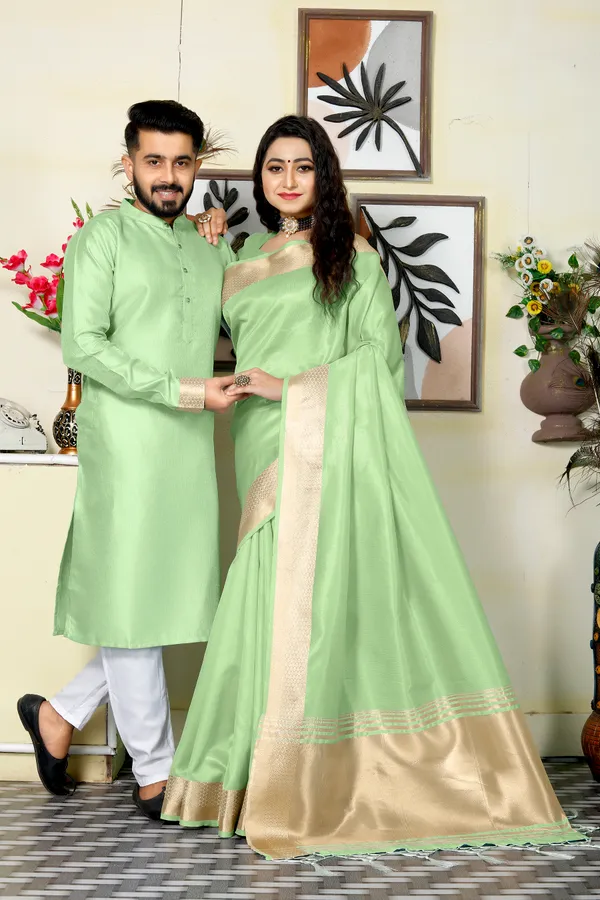 Couple_Combo_Dress_Silk_Saree_and_Kurta_Sweetie_Pista