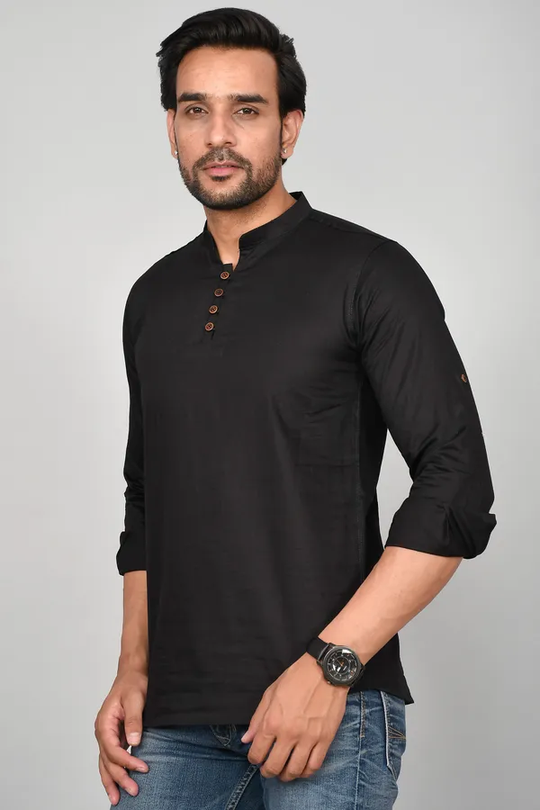 Men_Solid_Straight_Kurta_(Black)