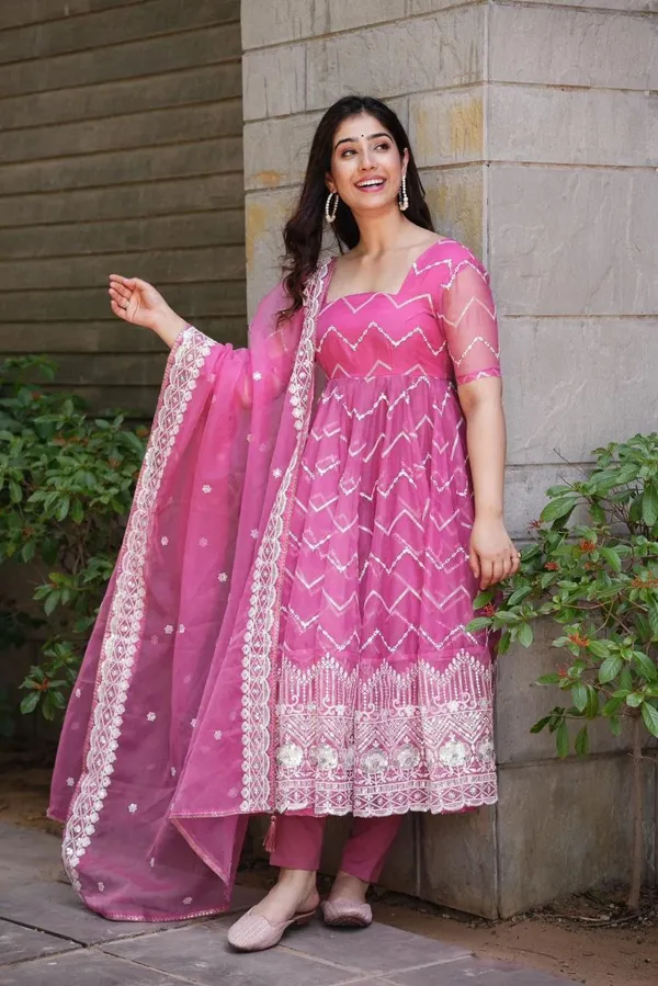 Pink_Embroidered_Organza_Gown_Set