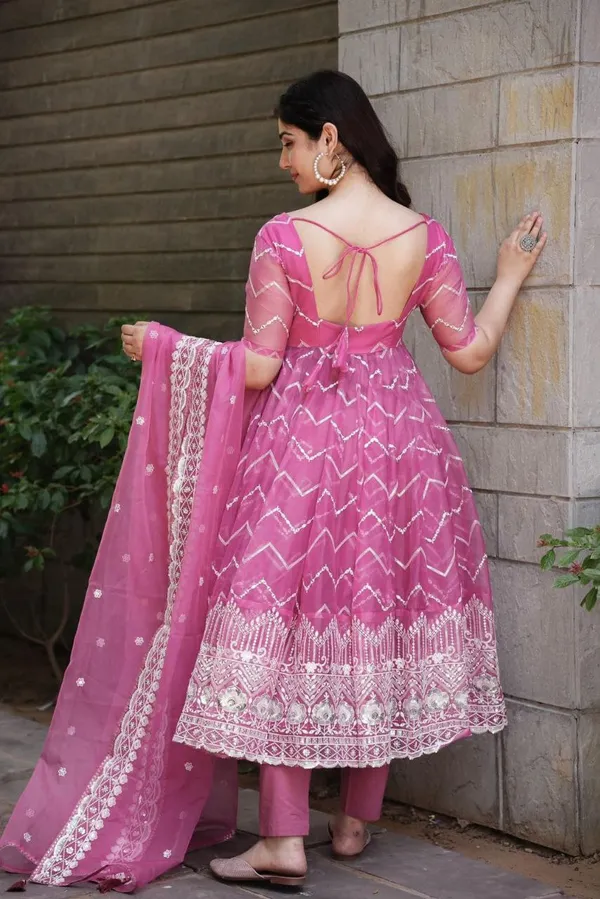 Pink_Embroidered_Organza_Gown_Set