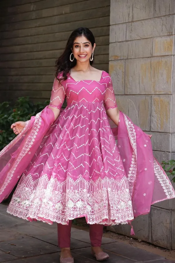 Pink_Embroidered_Organza_Gown_Set