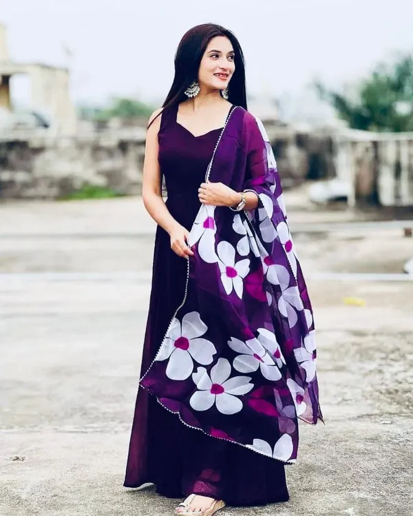 Purple_Solid_Gown_Set_With_Floral_Dupatta