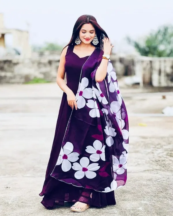 Purple_Solid_Gown_Set_With_Floral_Dupatta