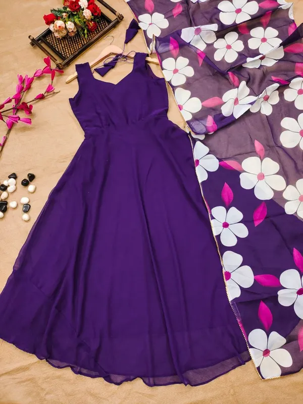 Purple_Solid_Gown_Set_With_Floral_Dupatta