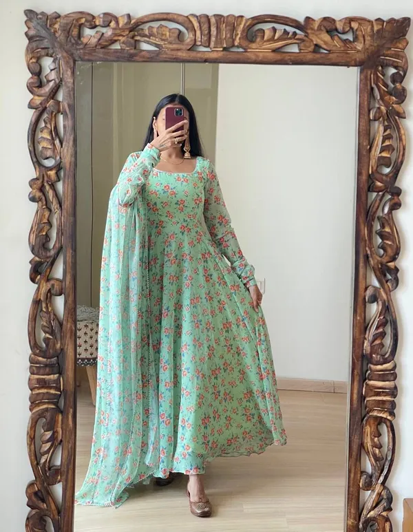 Vastra_Mint_Floral_Georgette_Printed_Designer_Kurti_With_Dupatta_Collection_Catalog
