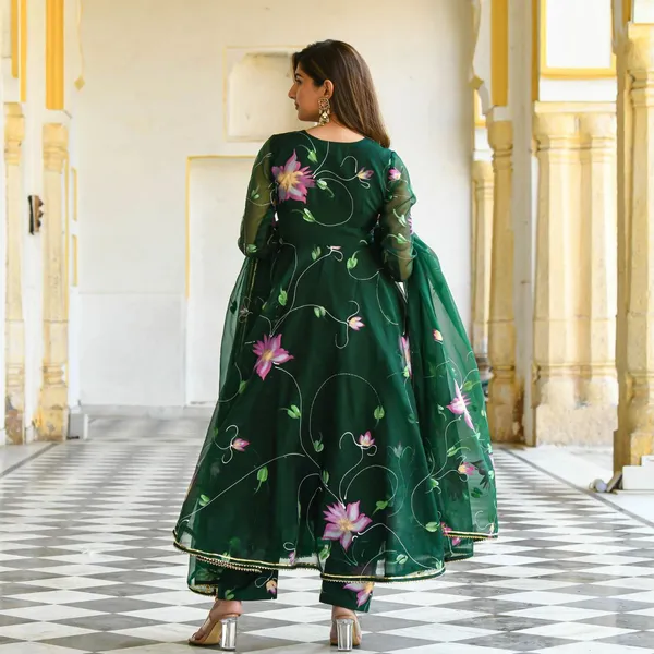 Printed_Georgette_Stitched_Flared/A-Line_Gown_(Green)