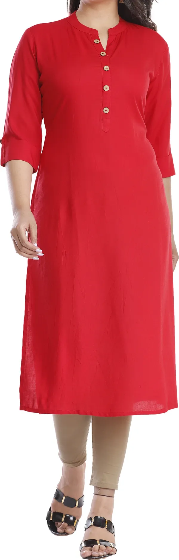 Women_Solid_Straight_Kurta_(Red)