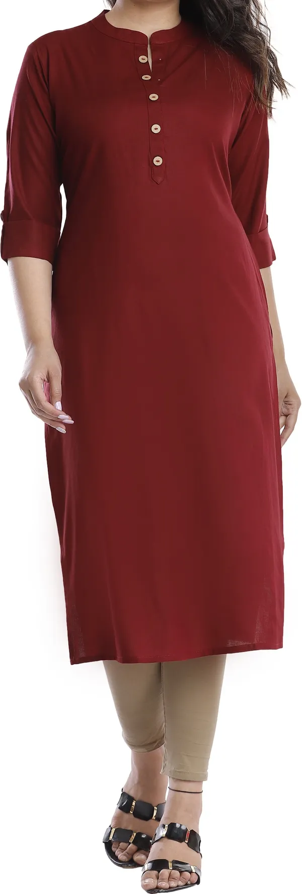 Women_Solid_Straight_Kurta_(Maroon)