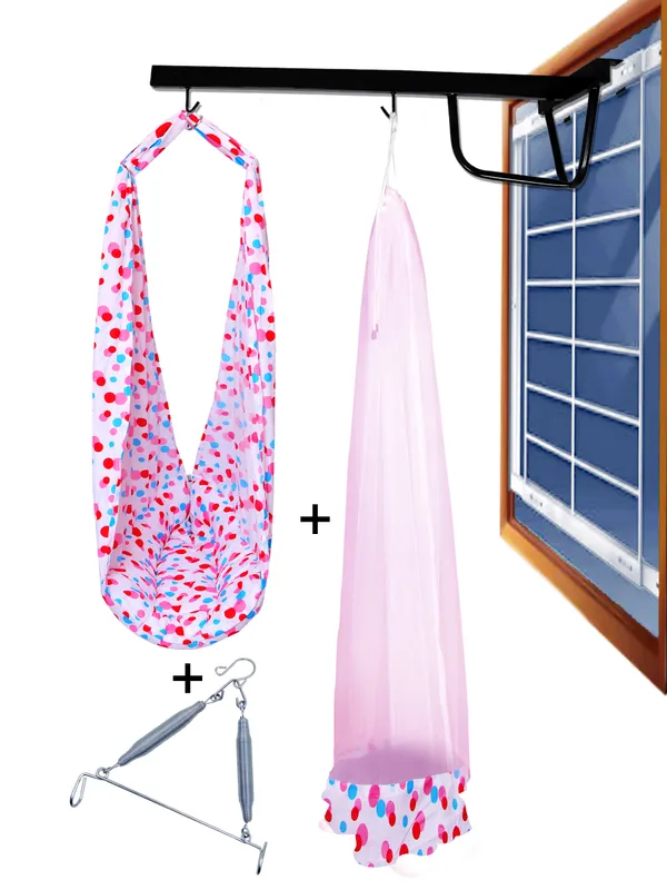 Preemie_Baby_Swing_Cradle_with_Mosquito_Net_Spring_and_Metal_Window_Cradle_Hanger(Pink)
