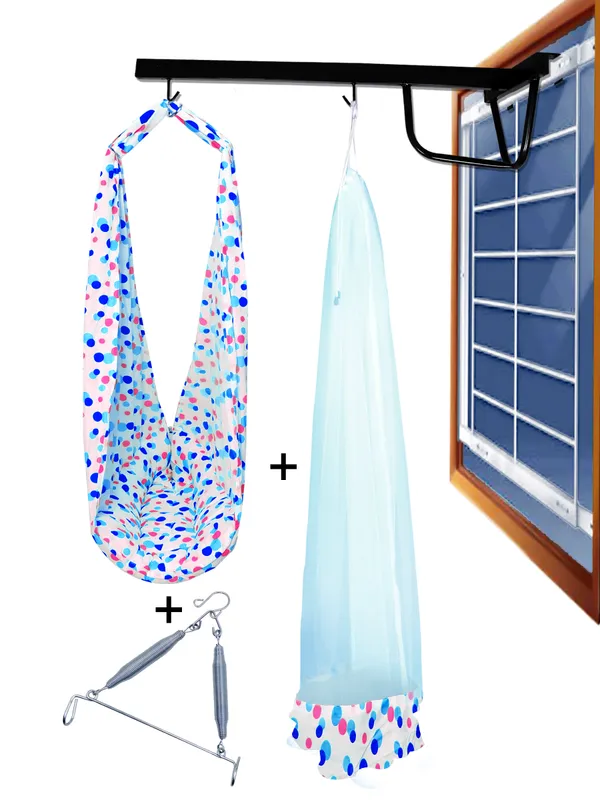 Preemie_Baby_Swing_Cradle_with_Mosquito_Net_Spring_and_Metal_Window_Cradle_Hanger(Blue)