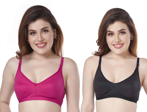 Combo_of_2_Women's_PC_Interlock_Full_Coverage_Non_Padded_Wirefree_dailywear_Bra_Women_Full_Coverage_Non_Padded_Bra_(Pink,_Black)