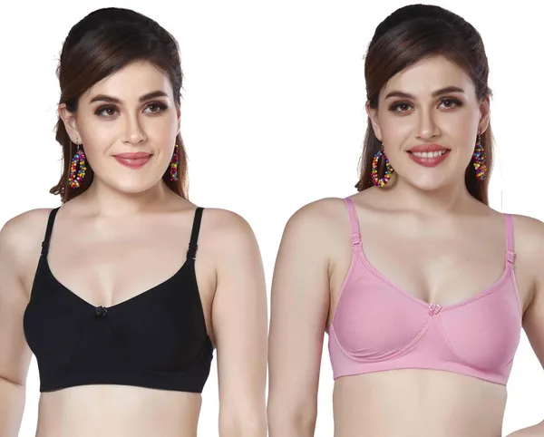 Combo_of_2_Non-Padded_Non-Wired_Full_Cup_T-Shirt_Bra_in_Black-Cotton_Lycra_for_women_Women_Full_Coverage_Non_Padded_Bra_(Black,_Pink)