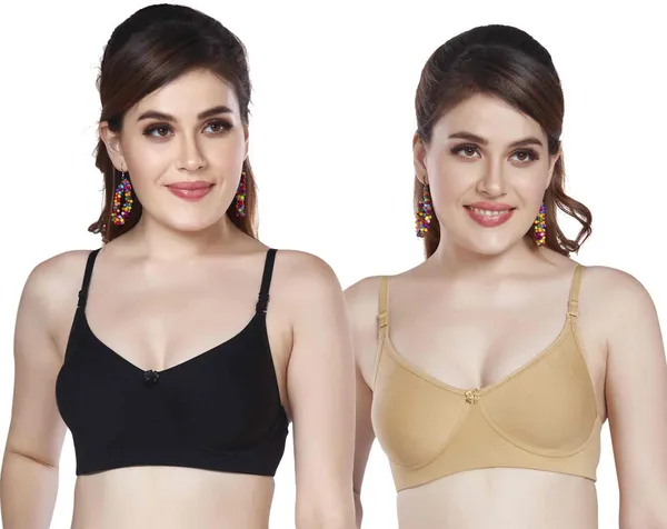 Combo_of_2_Non-Padded_Non-Wired_Full_Cup_T-Shirt_Bra_in_Black-Cotton_Lycra_for_women_Women_Full_Coverage_Non_Padded_Bra_(Black,_Beige)