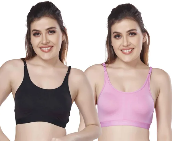 Combo_of_2_Women's_Cotton_Lycra_Beginners_Bra_Women_Training/Beginners_Non_Padded_Bra_(Black,_Pink)