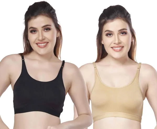 Combo_of_2_Women's_Cotton_Lycra_Beginners_Bra_Women_Training/Beginners_Non_Padded_Bra_(Black,_Beige)