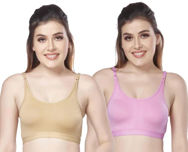 Combo_of_2_Women's_Cotton_Lycra_Beginners_Bra_Women_Training/Beginners_Non_Padded_Bra_(Beige,_Pink)