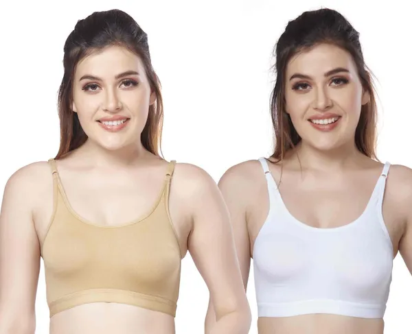 Combo_of_2_Women's_Cotton_Lycra_Beginners_Bra_Women_Training/Beginners_Non_Padded_Bra_(Beige,_White)