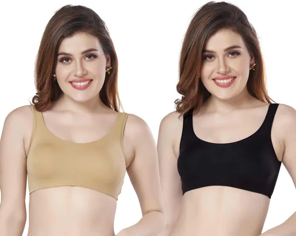 Combo_of_2_Non-Wired_Non_Padded_Full_Coverage_Slip_on_Beginners_Sports_Bra_Women_Training/Beginners_Non_Padded_Bra_(Black,_Beige)