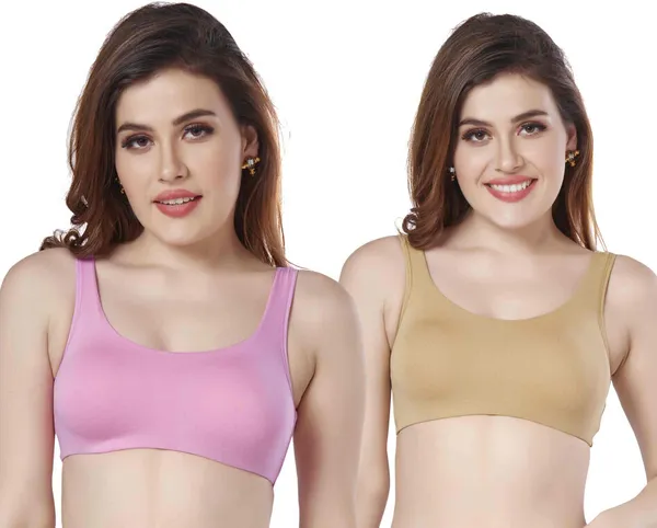Combo_of_2_Non-Wired_Non_Padded_Full_Coverage_Slip_on_Beginners_Sports_Bra_Women_Training/Beginners_Non_Padded_Bra_(Pink,_Beige)
