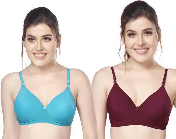 Combo_of_2_nylon_beautiful_colour_Every_Day_tshiort_Bra_Women_T-Shirt_Heavily_Padded_Bra_(Light_Blue,_Brown)